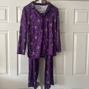 Golden Retriever Womens M Purple Dog Paw Print 2-Piece Pajama Set Stretch